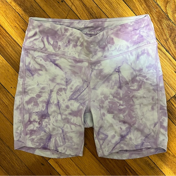 Outdoor Voices TechSweat Biker Shorts Medium Purple White Tie Dye Lilac - Picture 2 of 5
